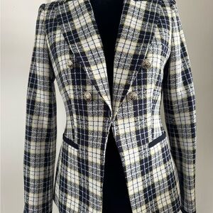 Tommy Hilfiger Navy and White Plaid Blazer